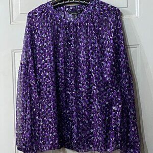 White House Black Market Sz M 2 pc Sheer Blouse & Cami Purple/Multi Spots